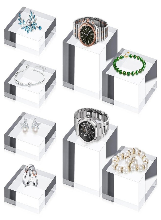 Zelphvt 8 Packs Acrylic Square Display Block 3.15 x 3.15 inches Clear Polished Acrylic Square Display Cube, Solid Display Risers Stands Jewelry Display Pedestal Stand for Jewelry Ornaments Collection(3 Size) - Image 1